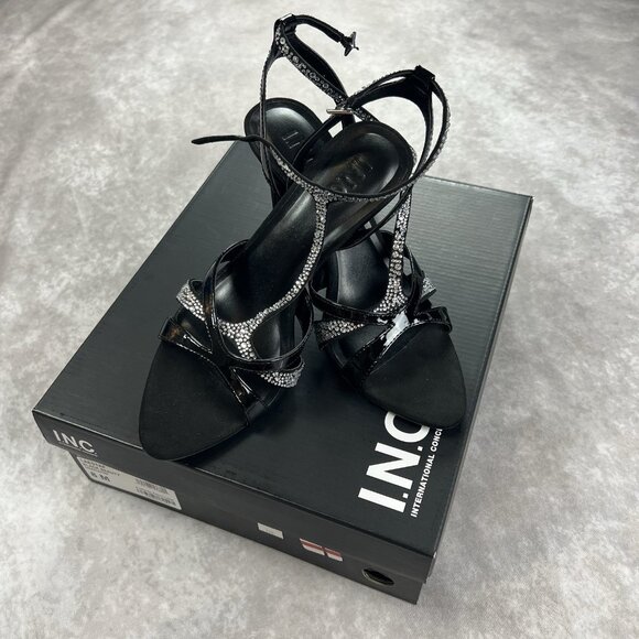 INC International Concepts Black Rhinestone Strappy Sandals – Size 8M – New - Picture 5 of 6
